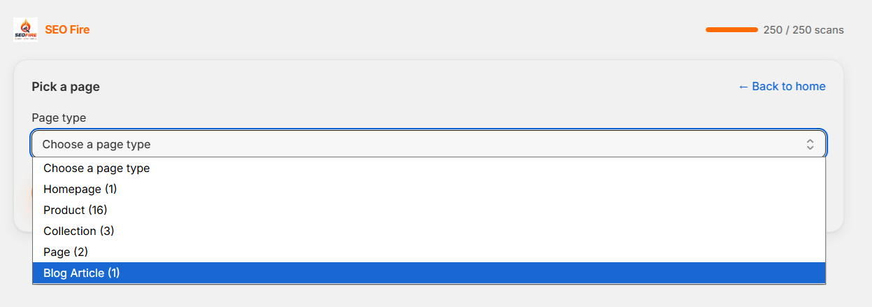 Pick a page screen with the Page type dropdown open